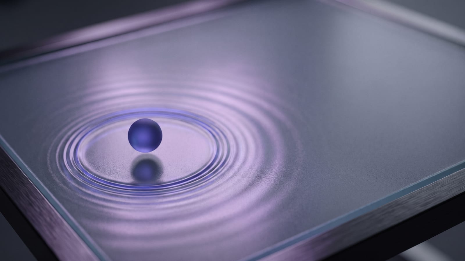 Illustration abstraite : ondes concentriques indigo se propageant depuis une sphère lumineuse